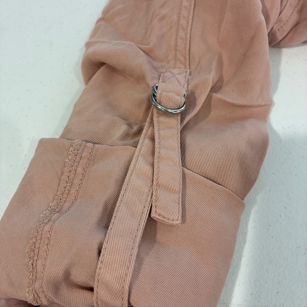 Risen Womens M Tencel Button Up Soft Pink Pocket Shirt Boho Casual Shacket Soft - Picture 9 of 16